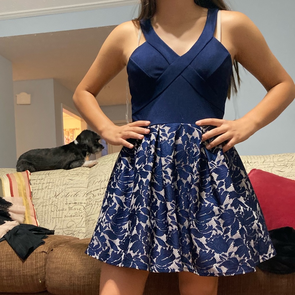 Navy and Cream Formal Fit and Flare Dress